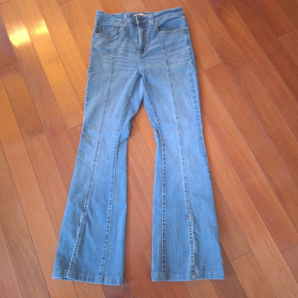 Levi's 726 Flare Jeans Womens 28 Blue Excellent Front Seam Slit High Rise